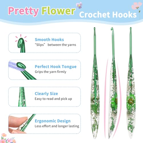 Image of Coopay Crochet Hooks, 4mm Ergonomic Crochet Hook with Floral Plastic Grips, Stylish and Unique, Ideal for Crocheting Blankets, Dolls, Shawls, Hats, Scarves (G-4.0mm)
