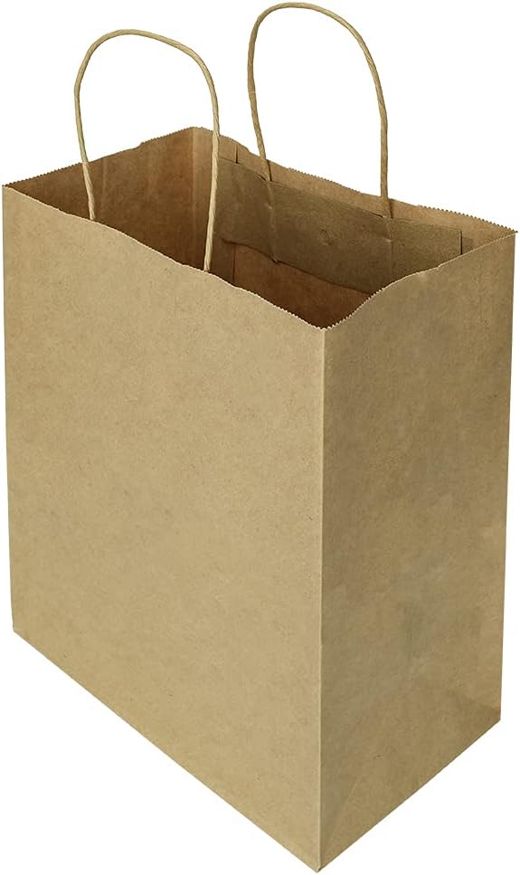 Best Quality 🔥 Sturdy 8x4.75x10 inch 100 Pack Medium Thick Paper Bags with Handles Bulk, Bagmad Brown Kraft Bags, Strong Craft Gift Grocery Shopping Retail Party Favors Wedding Bags Sacks