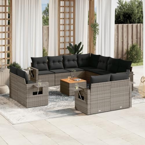 Vetnasa Set de sofás de jardín 12 pzas con Cojines ratán sintético Gris Mobiliario, Muebles de jardín, Asientos de Exterior, Sofás modulares de Exterior Gris 102,4 KG