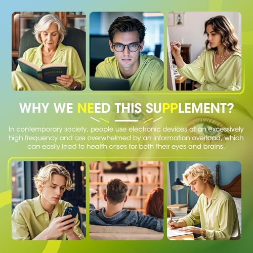 Eye + Brain Supplements for Memory and Focus, Lutein 40mg, Zeaxanthin, Astaxanthin, Bilberry, Lion’s Mane, Bacopa Monnieri, Ginkgo Biloba, 14 in 1 Eye Vitamins for Adults & Seniors 120 Capsules - Image 4