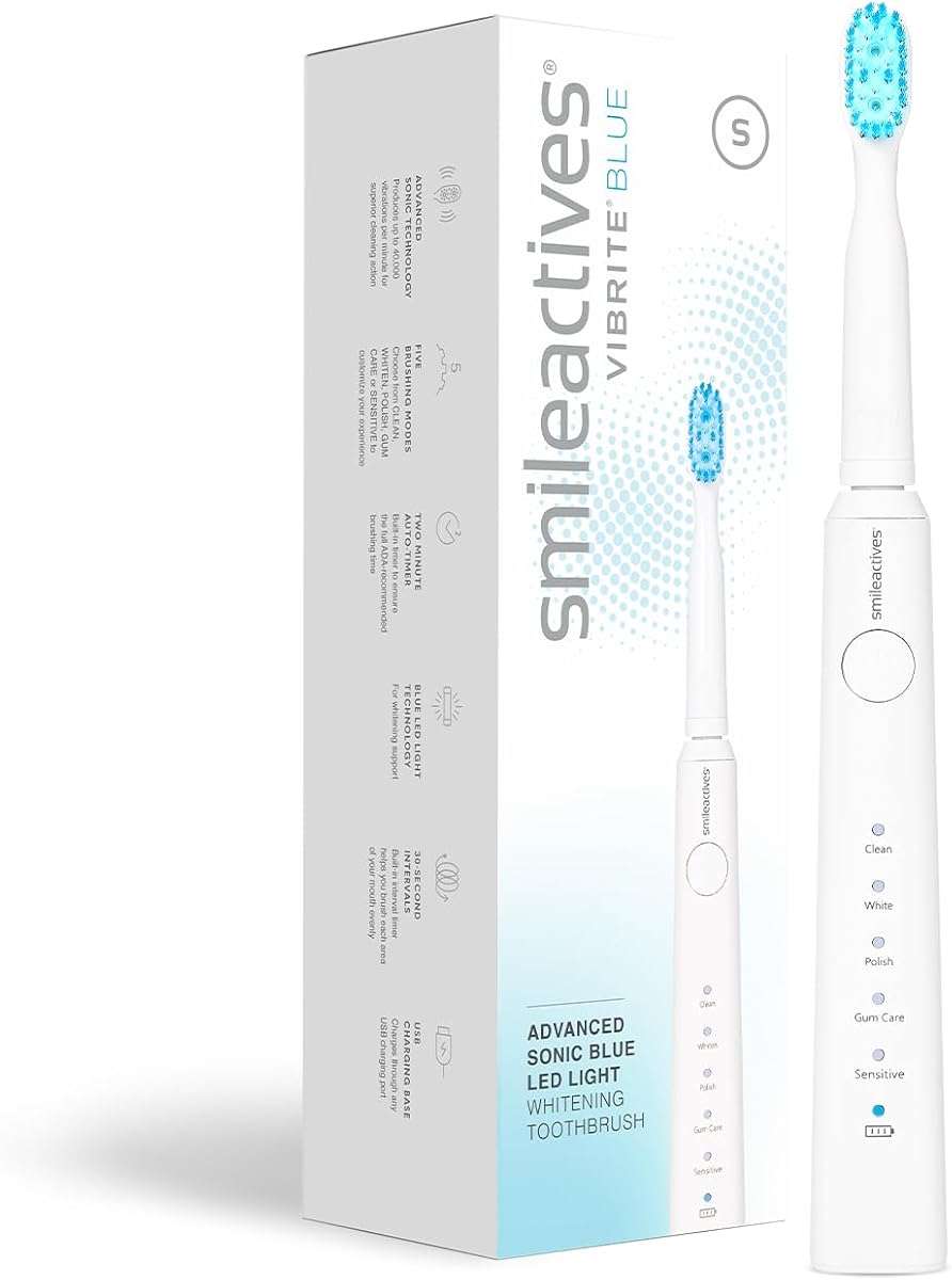 smileactives Vibrite Sonic Rechargeable Electric Toothbrush, Blue LED Light | Multiple Brushing Modes for Deep Cleaning, Whitens Teeth & Cares for Gums