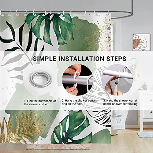 Boho Tenda da Doccia per Bagno, Verde Foglie