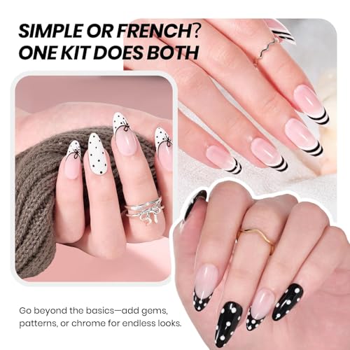 Image of Beetles French Tip Gel Polish - Ink Snow Twins with Base Coat Top Coat, 2 Colors HEMA-Free Black & White Gel Nail Polish Set, Soak Off UV LED French Nail Kit, Fall Nails for Beginner & Professional