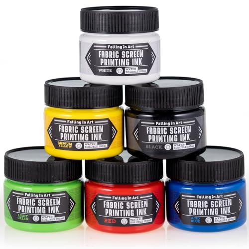 Falling in Art Fabric Screen Printing Ink Set 4-Ounce Permanent Fabric Paints for T-Shirt and Silk Printmaking 6 Colors