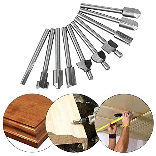10 PCS Ensemble de Fraises à Bois Fraise à Bois Fraise Rotative Routeur Bits Outils de Gravure DIY pour le Travail du Bois Perçage Coupe Convient pour Outil Rotatif avec Tige de 1/8" (3mm) Cover
