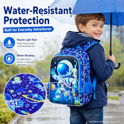 Image of WZLVO 3PCS Kids Astronaut Backpack for Boys, 16 inch Cool UV Printing Bookbag /School Bag with Lunch Box & Pencil Bag for Preschool to Elementary - Astronaut Waving
