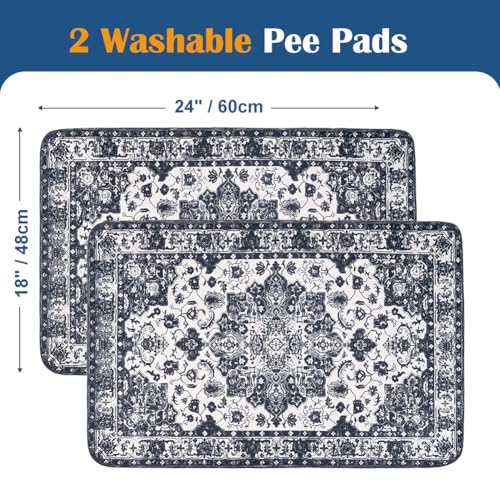 Image of Washable Pee Pads for Dogs, 2 Pack Reusable Puppy Training Pads 24 inchx18 inch Super Absorbent Waterproof Dog Training Pads, Non-Slip Potty Pads, Whelping Pads Litter Mat Navy Blue