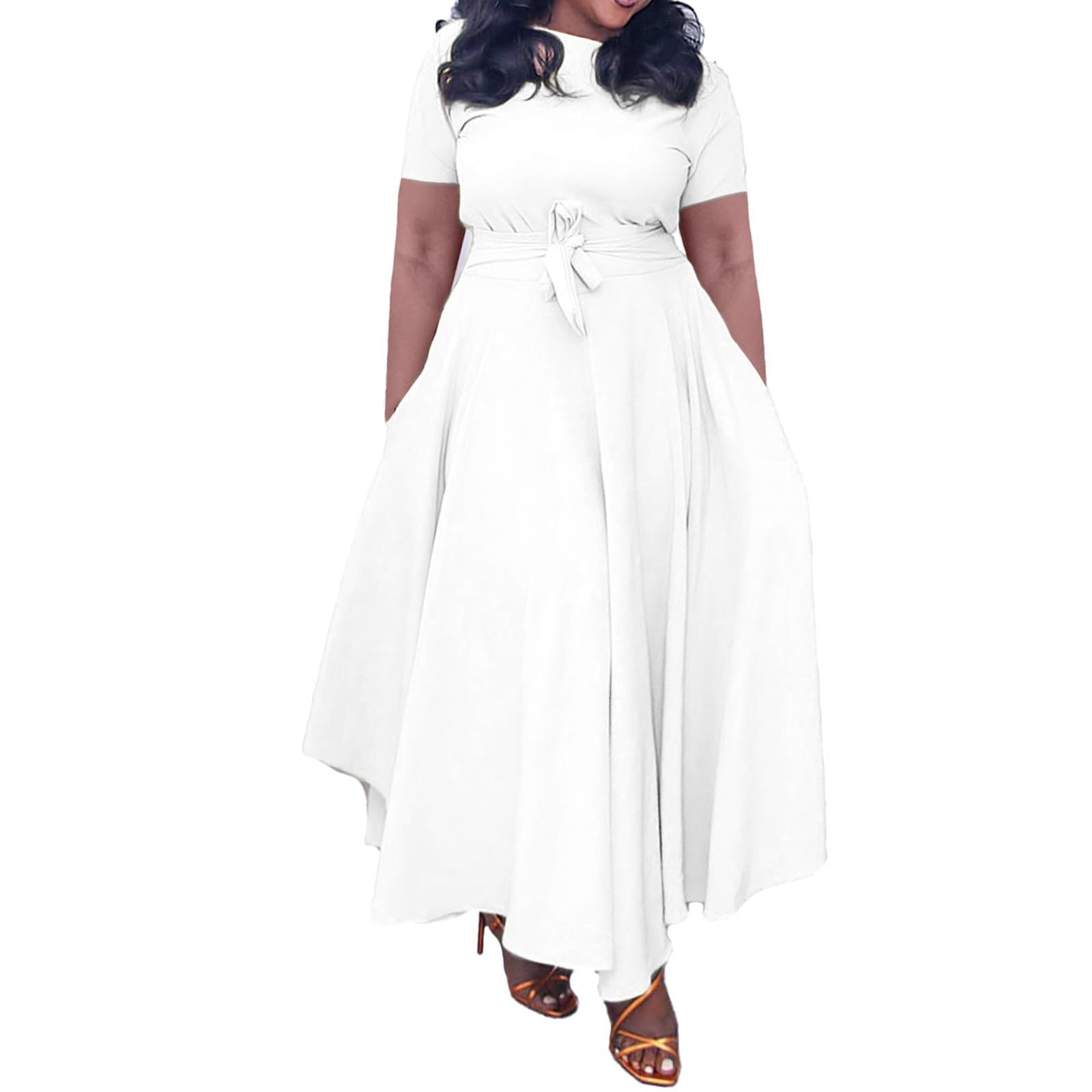 Robe d'été blanche à manches 3/4 et taille haute évasée en taille S - 8