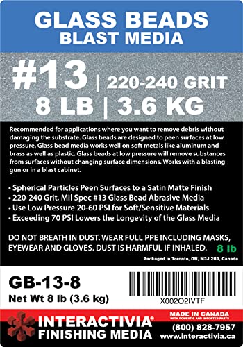 #13 Glass Beads - 8 Lb Or 3.6 Kg - Blasting Abrasive Media (Fine) 220-240 Mesh Or Grit - Spec No 13 For Blast Cabinets Or Sand Blasting Guns - Small Beads For Cleaning And Finishing #TOP5