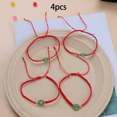 Dark Green Jade Pendent Red Rope Bracelet 4pcs 7.09" for Cultural Charm, LCS2