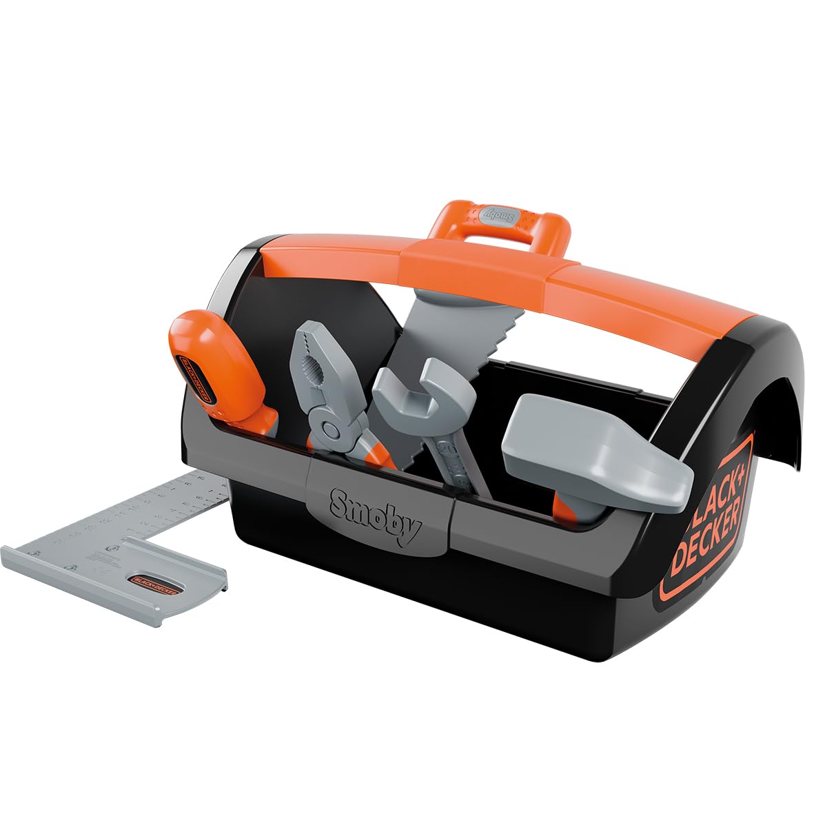 Smoby - Black+Decker - Toolbox + 6 Tools - Screwdriver, saw, hammer, spanner, square, pliers included - From 3 Years Old - Made in France