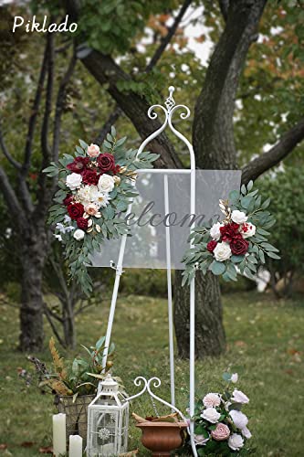 Piklado Faux Flower Swag Set Of 2 For Wedding Welcome Signs Floral Decorations And Wedding Reception Ceremony Signs (Red) #TOP2