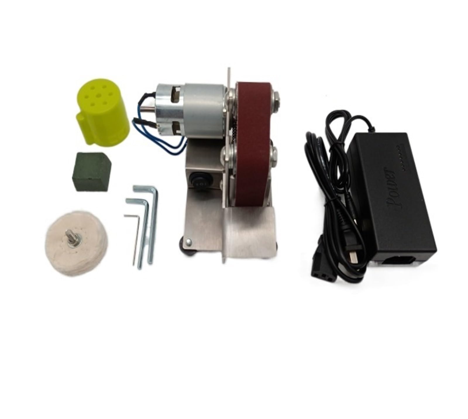 Mini levigatrice a nastro elettrica Smerigliatrice a nastro multifunzione Levigatrice a nastro Levigatrice for lucidatura fai-da-te Affilatrice for bordi affilatrice, Basso rumore(A SET)
