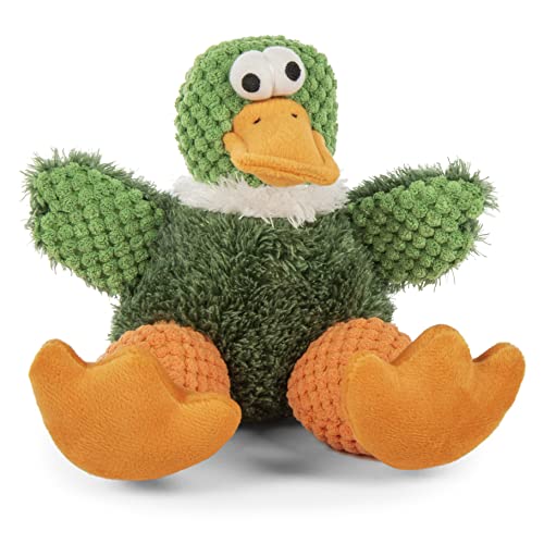 Image of goDog Checkers Sitting Duck Squeaky Plush Dog Toy, Chew Guard Technology - Green, Small