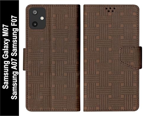 Image of SBMS Flip Cover for Samsung Galaxy M07 / Samsung A07 / Samsung F07 Back Cover Case with Magnatic Closure | Inbuilt Stand | Card & Money Pocket for Samsung A07 (MatBrown)