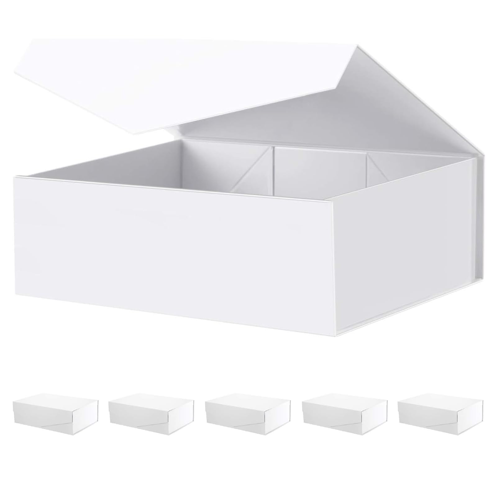 6 Large Collapsible Gift Boxes with Magnetic Lids, Bridesmaid Proposal Boxes (Matte White)