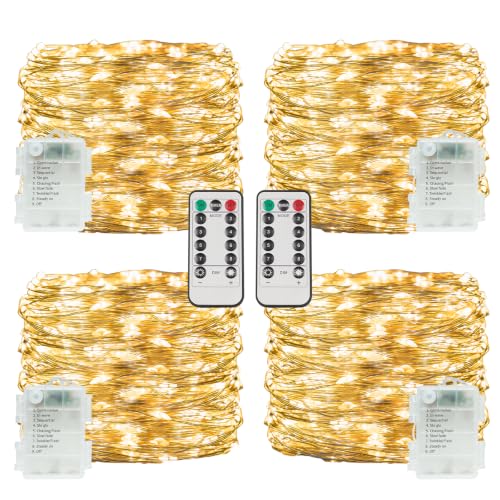 Image of suddus Fairy Lights Battery Operated,4Pack Total 132ft 400 LED Twinkle Lights for Bedroom, Dorm Decor