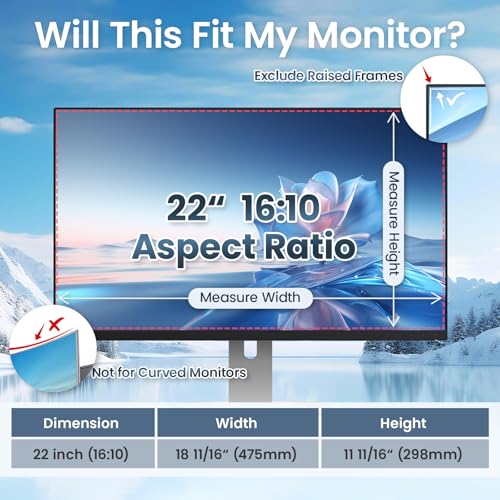 Image of Magnetic 22 Inch Privacy Screen for Computer Monitor 16:10 Aspect Ratio,Removable Anti Blue Light Filter with Eye Protection,Hanging Anti-Spy Protector for Flat Desktop PC