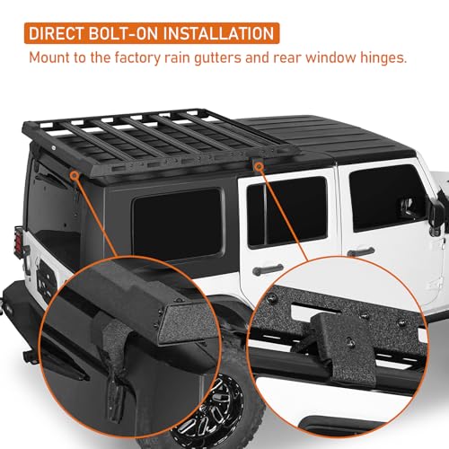 Image of Hooke Road JK Roof Rack Aluminum Crossbars Overland Cargo Carrier for 2007-2018 Jeep Wrangler JK 2 /4 Doors (Hard Top Only)