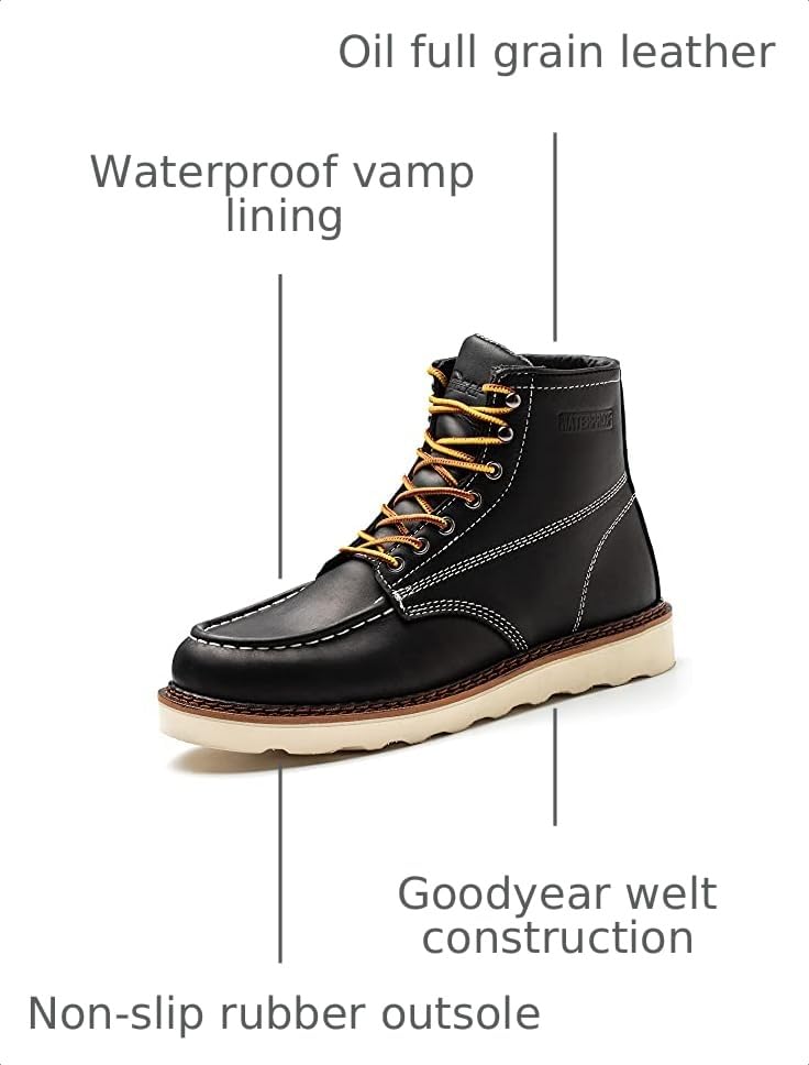 Image of Work Boots for Men - 6 Inch Wedge Soft Toe Mens Work Boots, Waterproof Construction Work Shoes
