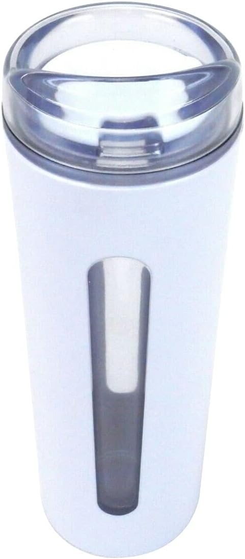 Sweda 14 Oz Acrylic Skinny Tumblers with Lids, Double Walled Water Bottle to Keep Water Hot and Cold, Great Travel Cup for Iced Coffee, Dual Clear See-Thru Windows to Monitor Fill Level White