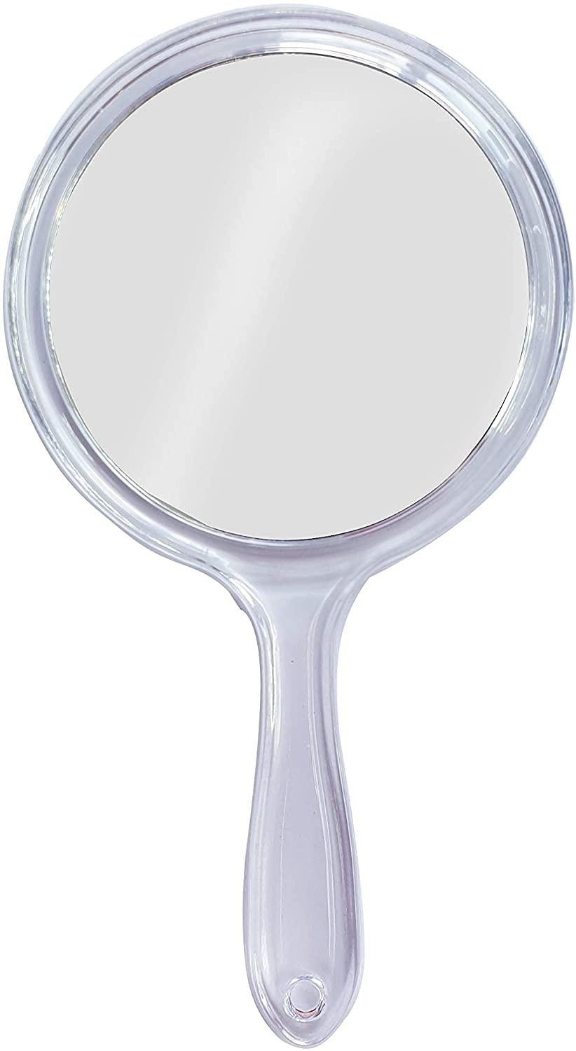 Silver Round Shape Acrylic Handheld Beauty Makeup Mirror Both Sides one Side Magnifier for Bathroom, Dressing Table/Shaving/Parlours/Salon and for Travel kit 10.5 inch x 6 inch