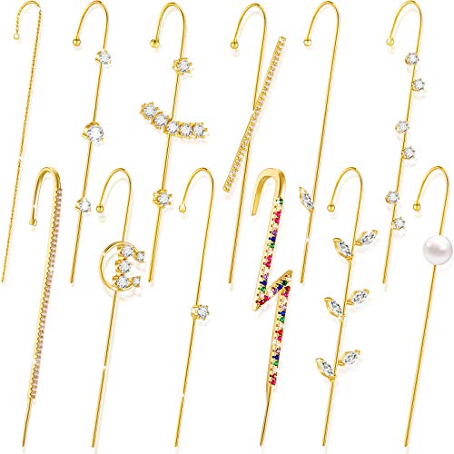 12 Pieces Ear Cuff Wrap Crawler Hook Earrings Chic Alloy Rhinestone Ear Jewelry Set for Women