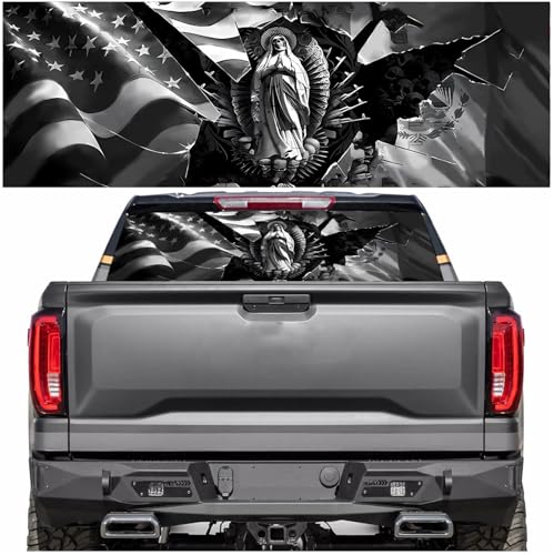 Image of Rear Window Decals for Trucks - 65x22 in Back Window Decals Fit Most Pickup Trucks SUV, Vinyl American Skull Flag Back Window Decal for Car Personalized Decoration - Skull Decal-3