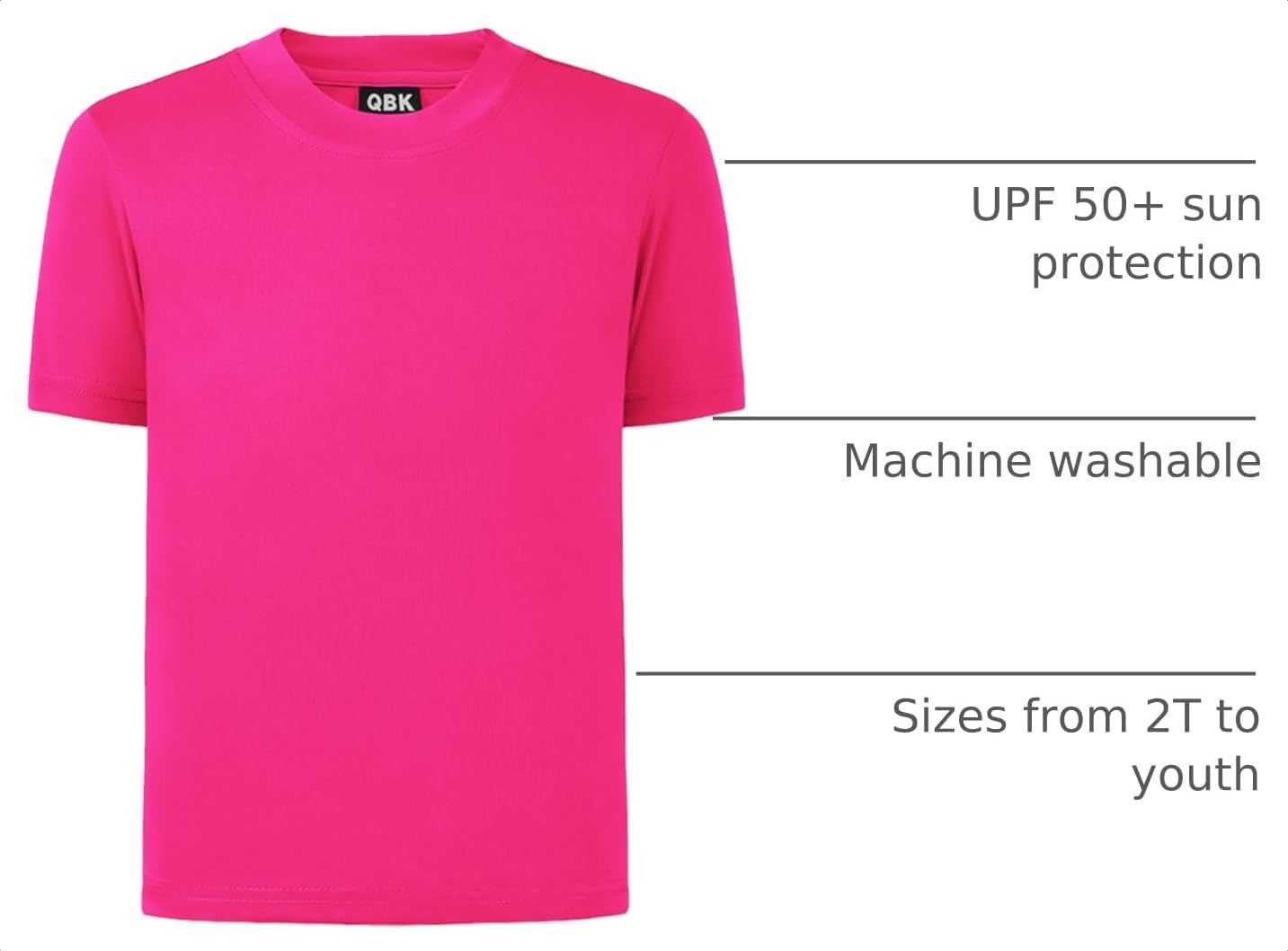 QBK 2T to Youth Kids Neon Shirt UPF 50+ Dry Fit Rash Guard for Boys & Girls