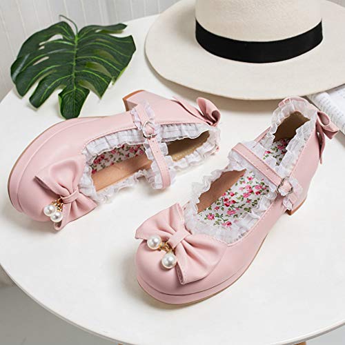 Image of LUXMAX Women Kawaii Mid Block Heel Mary Jane Rockabilly Pumps with Bow Platform Chunky Heel Cute Sweet Shoes