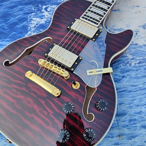 Semi-Hollow Electric Guitar, Quilted Maple Top,Wine Red Burst Finish, Gold Hardware