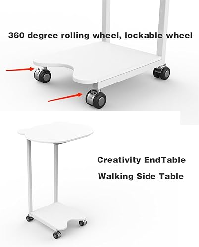 Vista 7 de Mesa auxiliar con ruedas, mesa auxiliar blanca en forma de C, mesa auxiliar pequeña para sofá, mesa de centro redonda, escritorio de pie móvil, mesa
