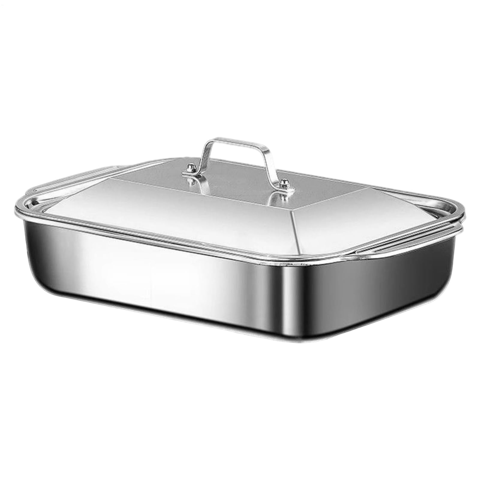 Horno de acero inoxidable, bandeja de horno que incluye tapa y mango, utensilios para hornear a prueba de fugas, para pasteles, pan, galletas, pizza, cocina, casa, fiesta, cocina