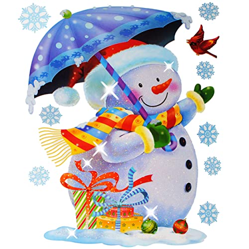 10 Fensterbilder – Golden Glitzer Schneemann & Weihnachten, Statisch Haftend, Wiederverwendbar