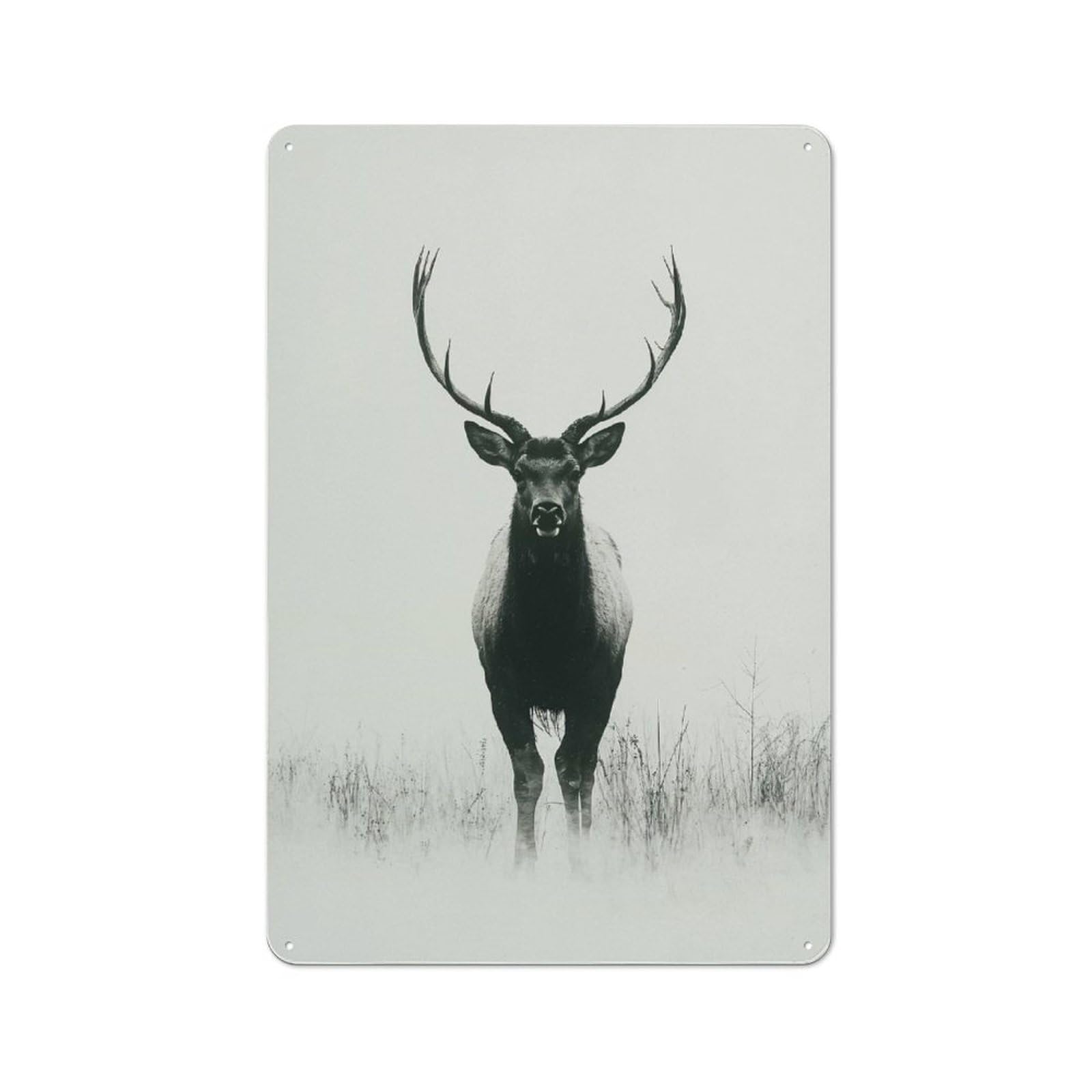 Junmoney Style-17 Garage Style Majestic Elk Portrait In Monochrome Retro Metal Sign 30X20cm, Workshop Wall Decor For Tool Room, Garage, Studio Or Home Bar