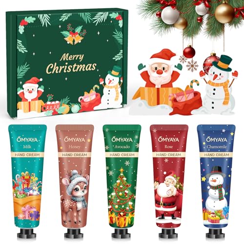 Set Crema Mani per Regalo di Natale, 5x30ml Mini Creme Mani Cofanetto Regalo - Crema Nutriente per Mani e Piedi Secchi e Screpolati - Piccolo Regalo per Donne, Collega, Amica, Signora, Mamma