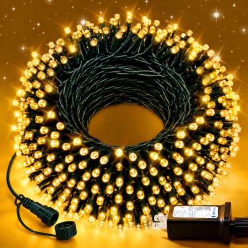 100FT Warm Christmas String Lights, Whaterproof, Timer, 8 Modes, Green Wire - image 1
