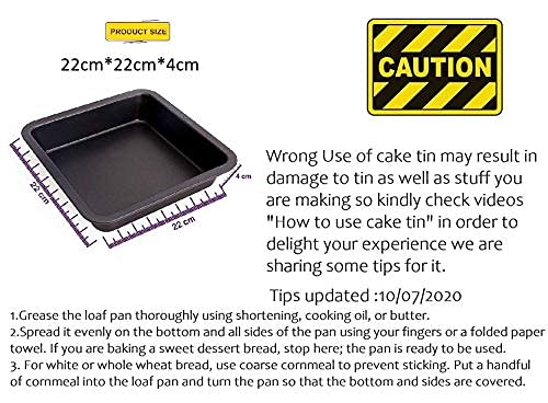 Xacton Teflon Square Cake Mould, Cooker with Removable Base, Non - Stick Cake Tins Pan Trays for Microwave, Oven and Bakeware, Black (20 cm)