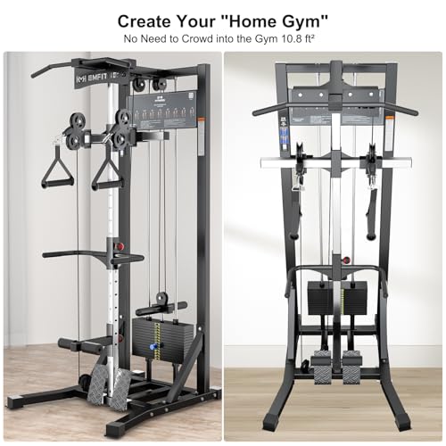 Image of Cable Station and Pull Down Machine, Cable Fly Machine Home Gym System Workout Station with Pulley System, Pull-Up Bar Cable Bar and LAT Pull Down System, 70kg Weight Stack