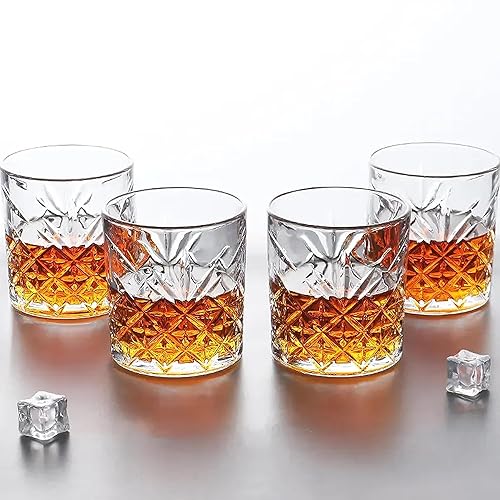 Image of Whiskey Glass Transparent, 310 ML, Whisky Glass, Diamond Design Bar Glass for Drinking Bourbon, Whisky, Scotch, Cocktails, Cognac - Old Fashioned Cocktail Tumblers Set of 6 (11no .$., 6)