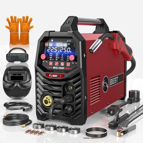 Image of BESTMIG 8 in 1 Aluminum MIG Welder,250Amp 110V/220V Large LED Display,Pulsed MIG/MIG/Gas MIG/Flux Core/Spool Gun MIG/Lift TIG/Stick multiprocess welder,250P