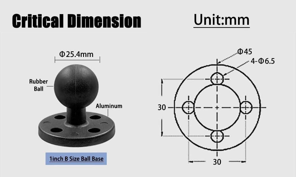 Strg 1'' Ball Mount with Aluminum Alloy Round Plate, AMPS Holes Ball Mount Base Compatible with RAM Mount and All 1 Inch/B Size/ 25MM Ball Double Socket Arms for Phone Tablet Mounting and More