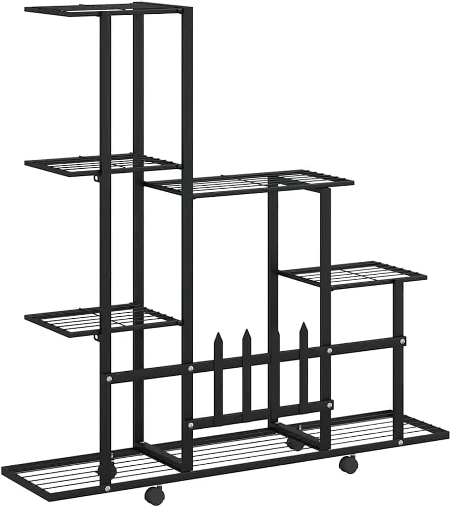 vidaXL Plant Stand, Plant Rack, Plant Shelves for Indoor and Outdoor, Flower Pot Stand for Patio Balcony Garden Living Room Hall, Black Metal