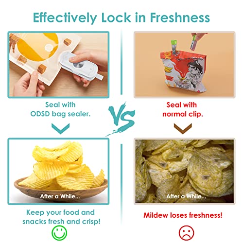 Foto von ODSD Folienschweißgerät Mini, 2 in 1 Bag Sealer mit Cutter Versiegelungsmaschine Hand Verschlussgerät für Plastiktüten Beutel Spänesäcke Lebensmittellagerung Snack(Weiß)