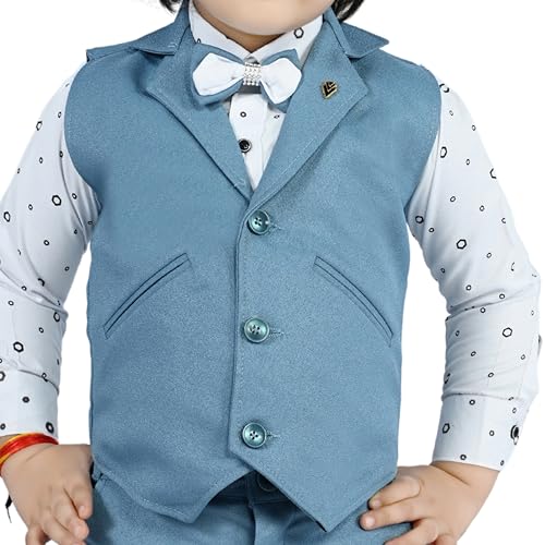 Image of Kids Ethnic Suit Set I 3 Piece Party Suit for Boys | Kids Suit Set Shirt, Pant & Waistcoat I Birthday Boys Party Dress