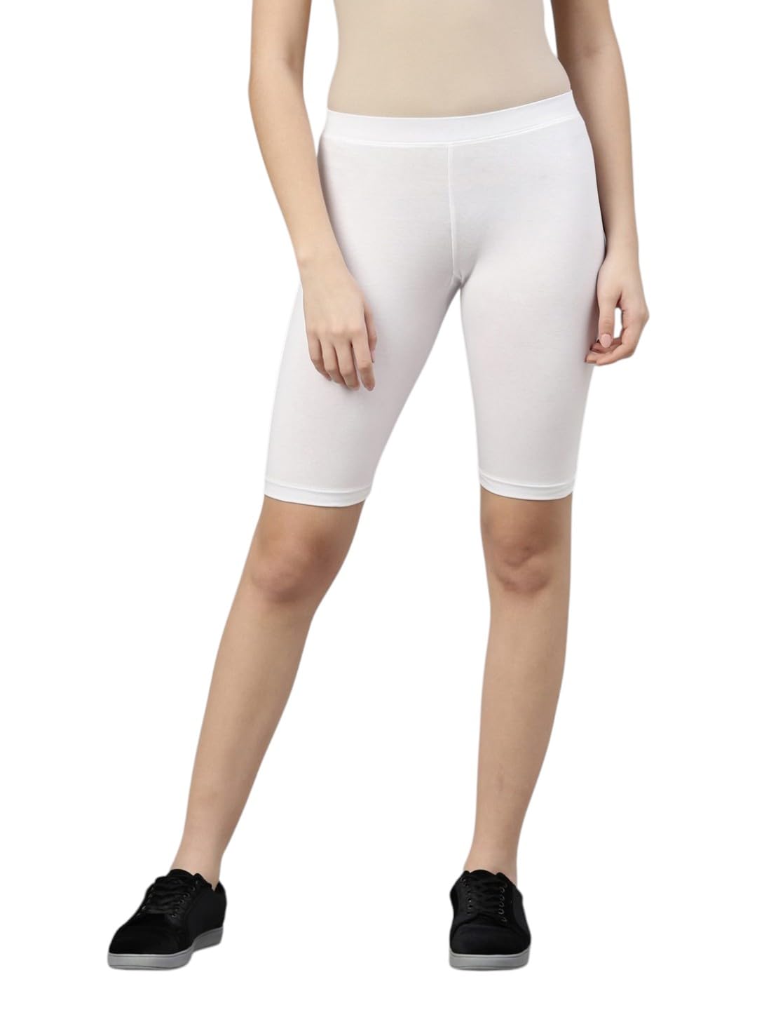 Women Solid Cotton Stretch Mid Rise Legging Shorts | Comfortable Slim Fit Activewear Bottoms for Gym, Yoga, Workout & Everyday Casual Wear-image-21