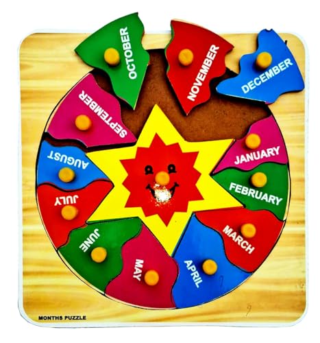 Image of Wooden Month Learning Puzzle Board, Educational Alphabet Tray Toy, Pre-School Learning Kit
