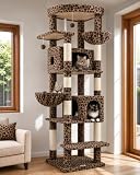 Globlazer Tiragraffi XXL Leopardo Grandi 188 cm con 2 Grotta 50*30*30CM, 2 Cesto, Piattaforma Imbottiti, Stabile Albero Tiragraffi per Gatti Adulti Interno Peluche Facile da Pulire (S74, Leopardo)