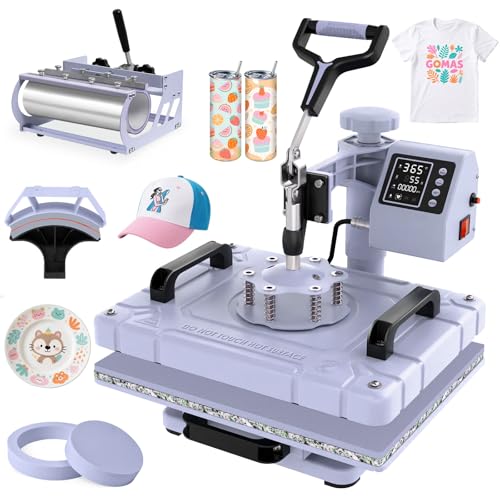 Slendor 5 in 1 Heat Press Machine 12x15 inch Sublimation Heat Press 360° Swing Away Heat Transfer Digital T-Shirt Pressing with 30OZ 20OZ Tumbler Press, Multifunction Combo for Hat Cap Plate