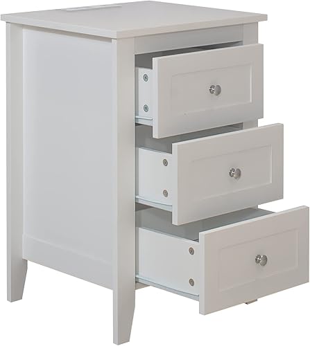 UFINEGO Mesita de noche con estación de carga mesita de noche con puertos USB y toma de corriente armario de almacenamiento de mesita de noche con 3